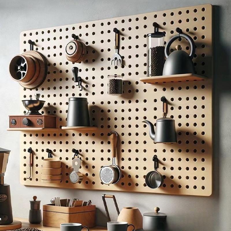 Drewniana Półka Ścienna Pegboard na Akcesoria do Kawy